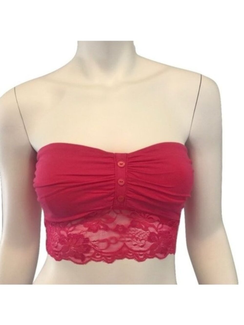 Bozzolo Pink Lace Contrast Bandeau Button Detail Front